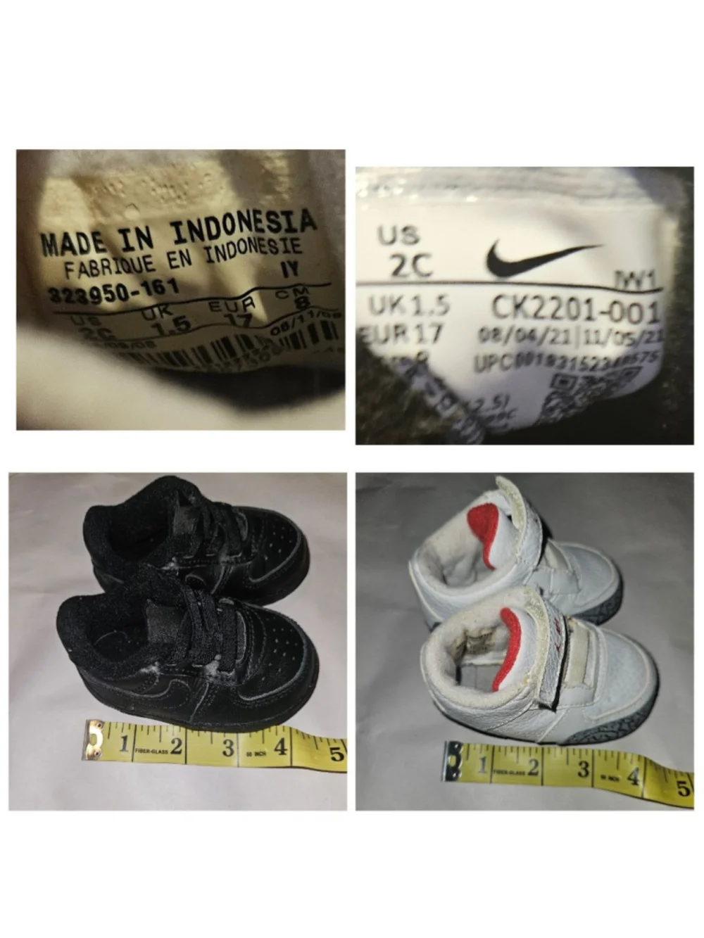Baby Nike Air Force 1 & RARE Jordan Crib Shoes 2C Black White